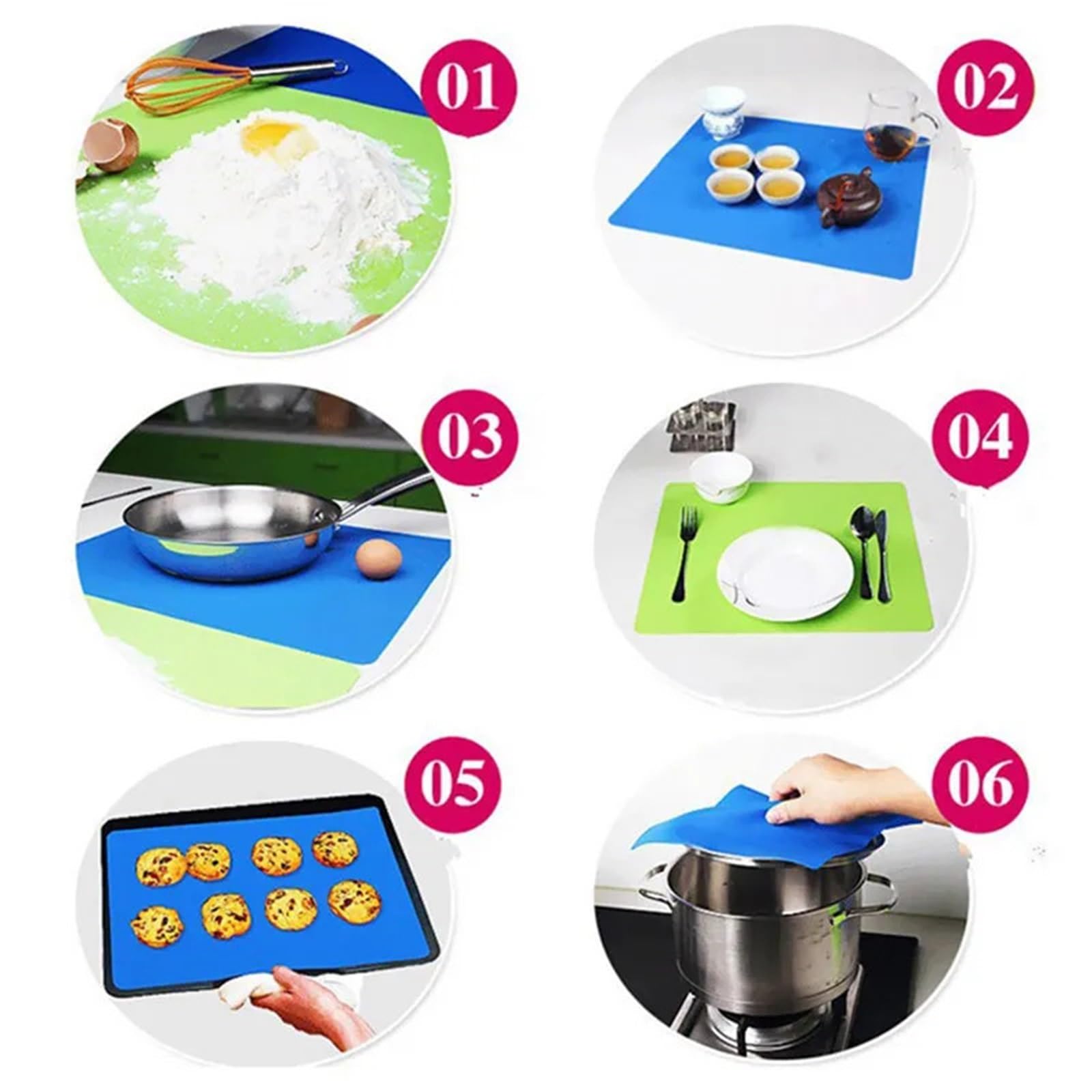 Ofenmatte 6Pcs Silikon Matten Backen Liner Wasserdicht Und Anti-slip Ofen Matte Wärmedämmung Pad Backformen Lebensmittel(Blue)