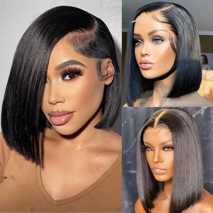 Wear and Go Glueless Bob Wig Human Hair Pre Plucked Pre Cut 4x4 HD Transparent Lace Front Wigs for Black Women Straight Short Bob Wigs Human Hair 180