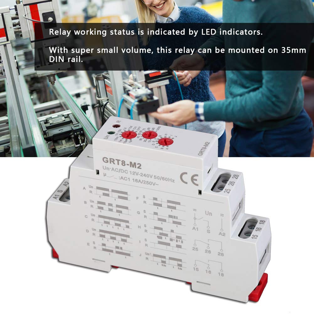 Relé de Tiempo Multifuncional 10 Funciones Montaje en Riel DIN CA/CC 12 V - 240 V Indicador LED Equipo Industrial de Pequeño Volumen Control de Iluminación Control de Elemento