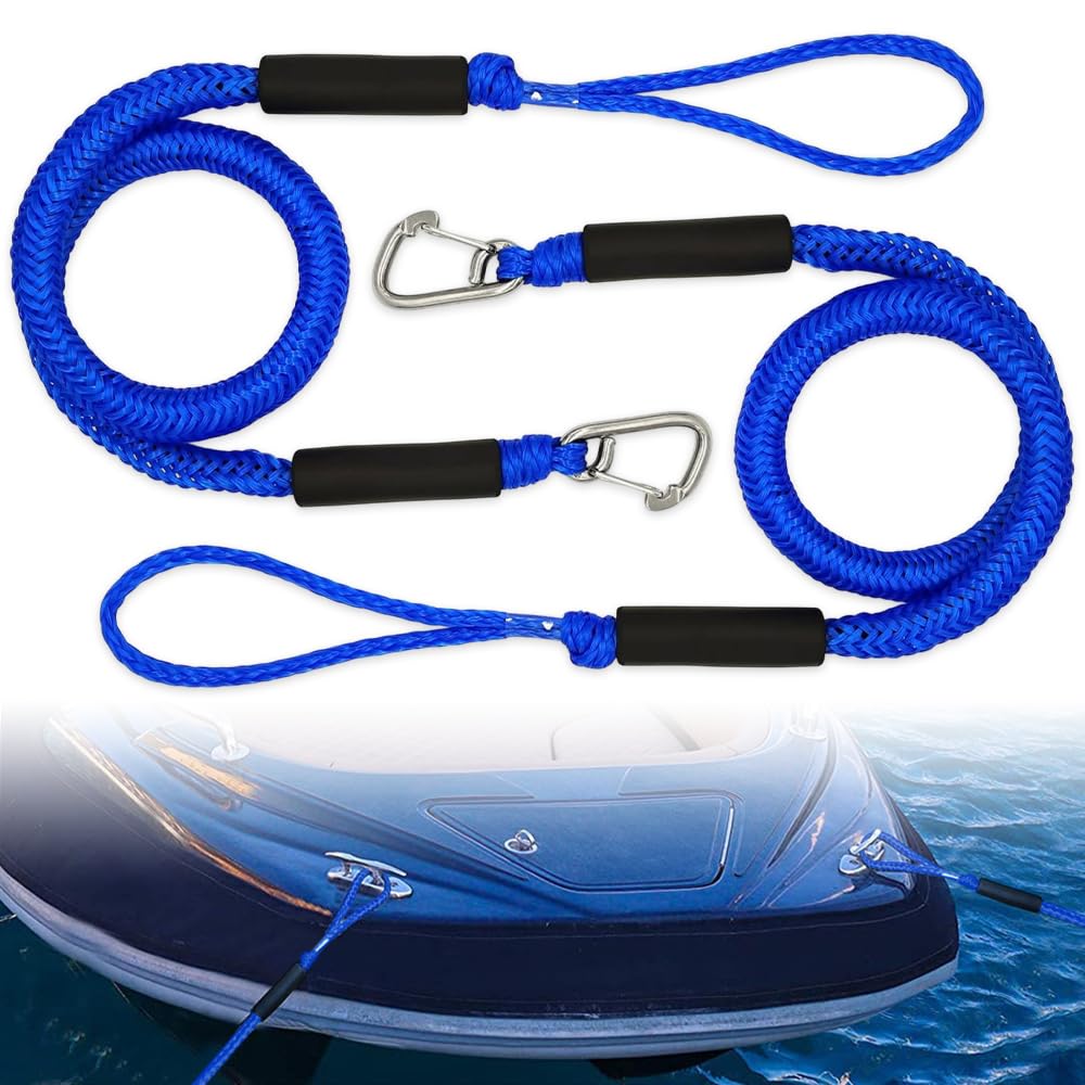 2 Pcs Cavi per Ormeggio per Barche, Bungee Dock Line con Gancio, cravatta elastica in barca, Barche per bungee corde accessori barca per Barche, Moto d'Acqua, Kayak, Pontone, Canoa(Blu)