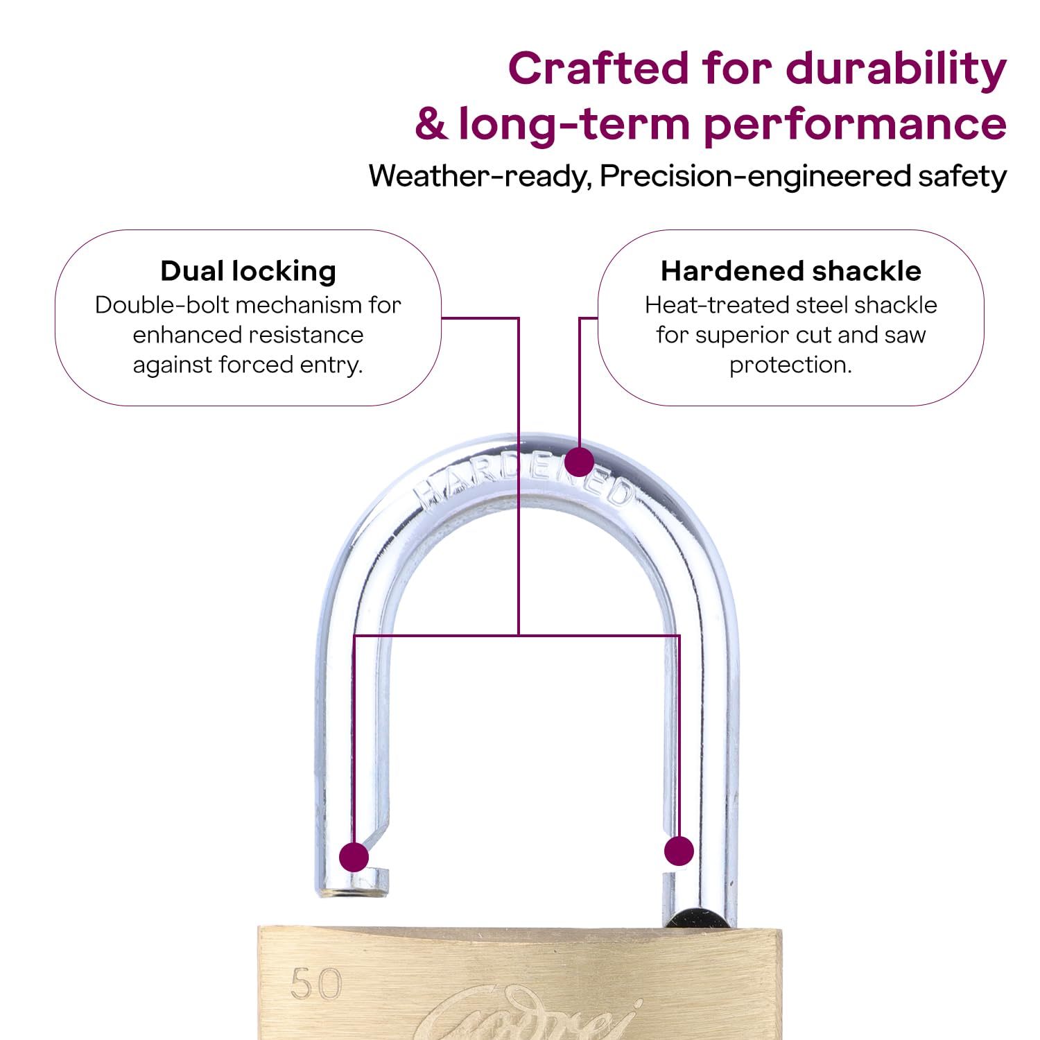 Godrej No. 1 Made in India 50mm Square Padlock for Door, Hardened Shackle Brass Finish Lock for Main Door with 3 Keys (Gold, Pack of 1) 2