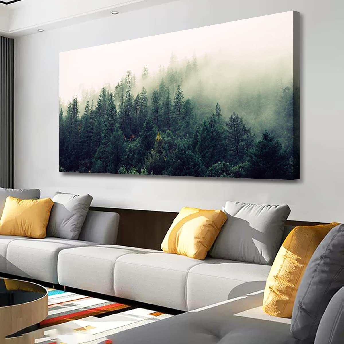 Landscape Wall Art Canvas Prints Natural Scenery Pictures Home Decor Green Forest Tree Painting for Living Room Bedroom Bathroom Kitchen Office Decoration 28x57 Wooden Frames Artwork Hanging Easy