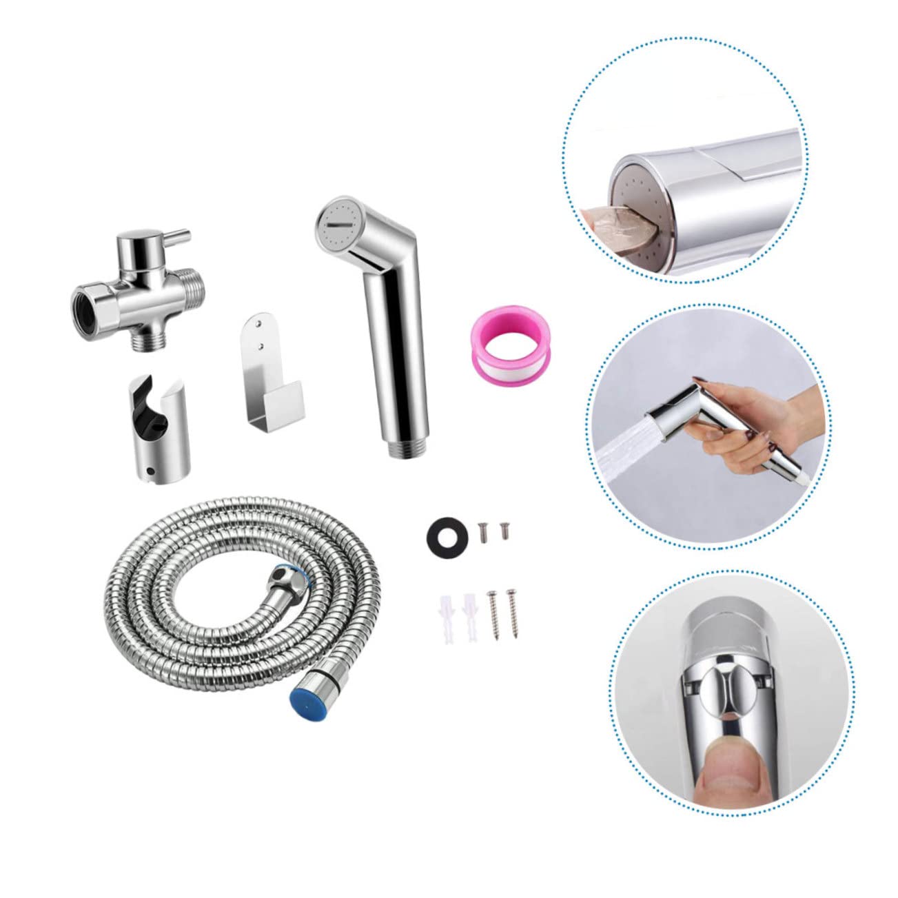 Homoyoyo Kit de Cabezal Rociador de Mano y Kit Pulverizador de Bidé Presurizado Ajustable, Multiusos y Duradero para Higiene Personal Diaria en Baño