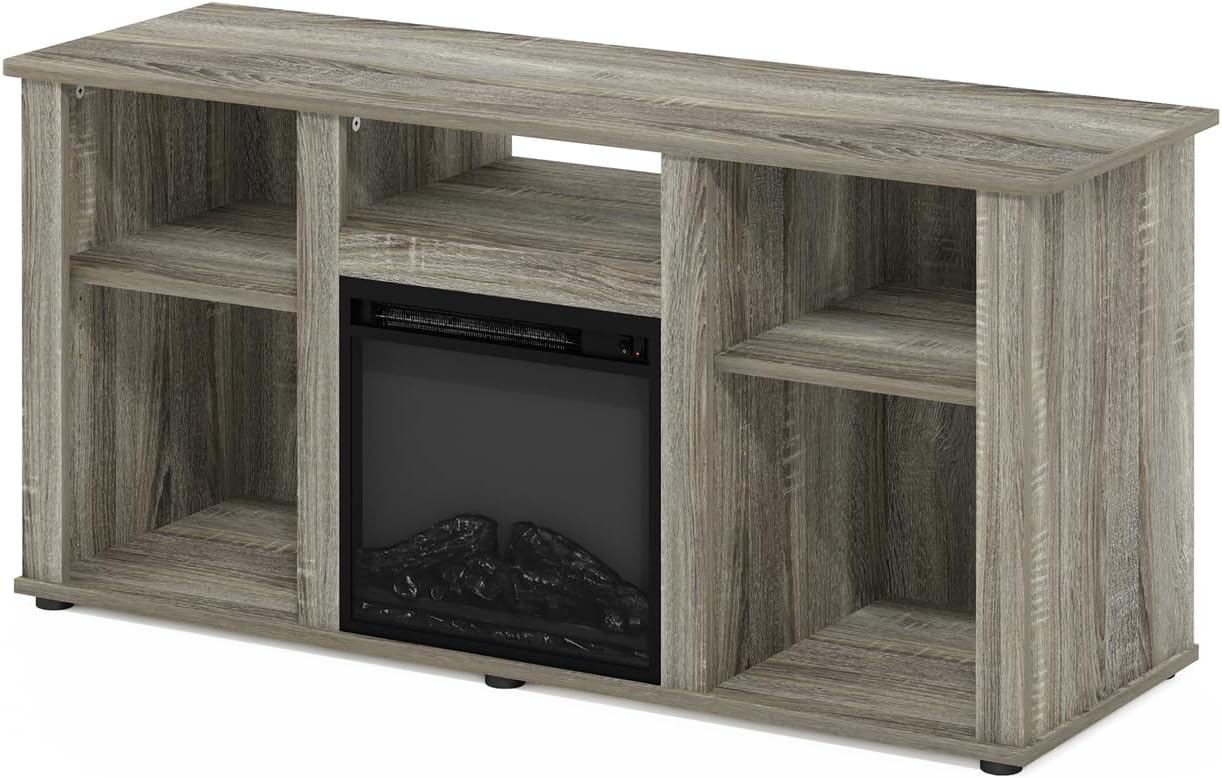 HomeStock Modern Fireplace TV Stand with Storage - 55 Inch TV Entertainment Center, French Oak Grey