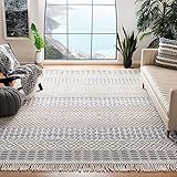 SAFAVIEH Natura Collection Area Rug - 8' x 10', Ivory & Blue, Handmade Moroccan Boho Wool Fringe, Ideal for High Traffic Areas in Living Room, Bedroom (NAT852M)