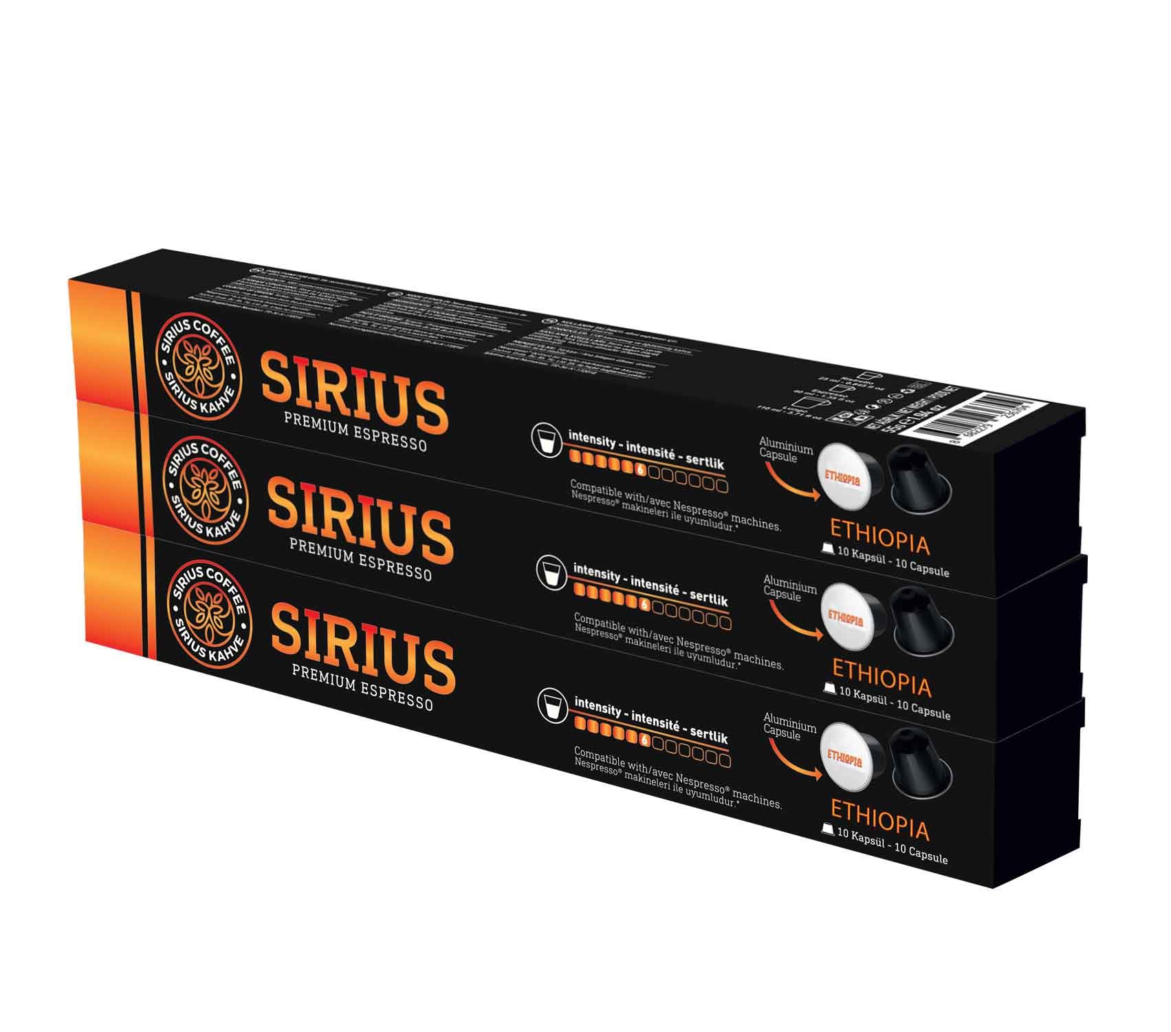 Sirius Premium Single Kapsül Kahve Ethiopia (Nespresso Uyumlu) 3lü Set (30 Kapsül)