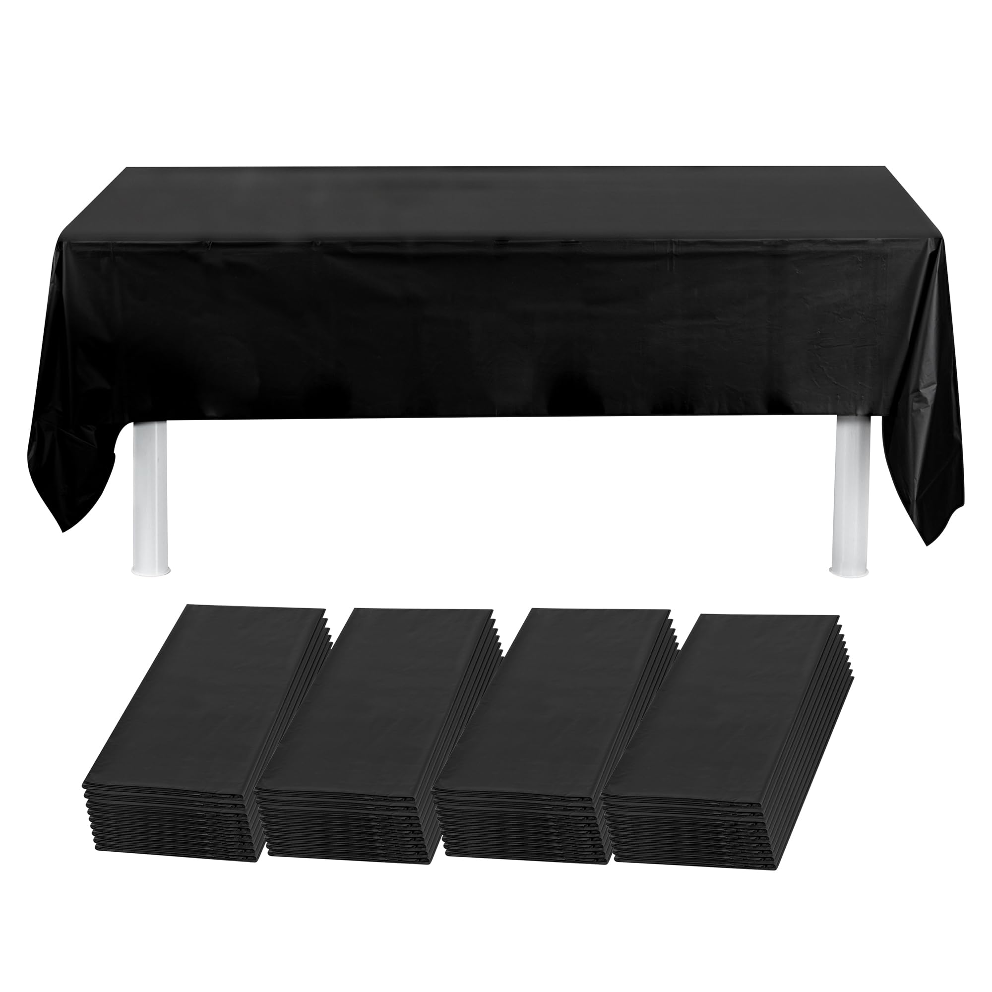 RestaurantwareTable Tek 108 x 54 Inch Party Table Covers, 2 Waterproof Table Covers - Disposable, No-Wrinkle, Black Plastic Rectangle Table Covers, for Parties, Banquets, and Events