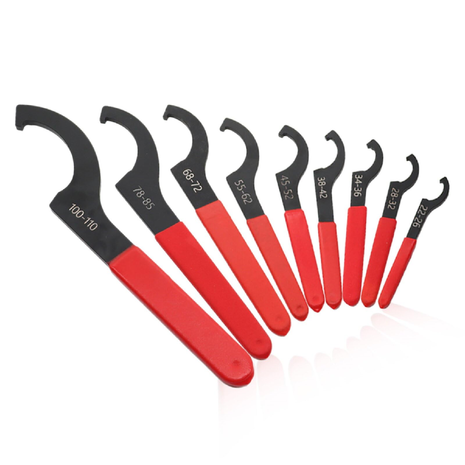 Juego de 9 llaves inglesas de acero al carbono en forma de C, herramienta de gancho ajustable para la mayoría de coches y motocicletas (rojo)
