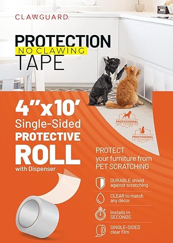 CLAWGUARD Rollo de cinta de protección, barrera de arañazos de una sola cara de 4 pulgadas x 10 pies, protector de arañazos de puerta para perros y