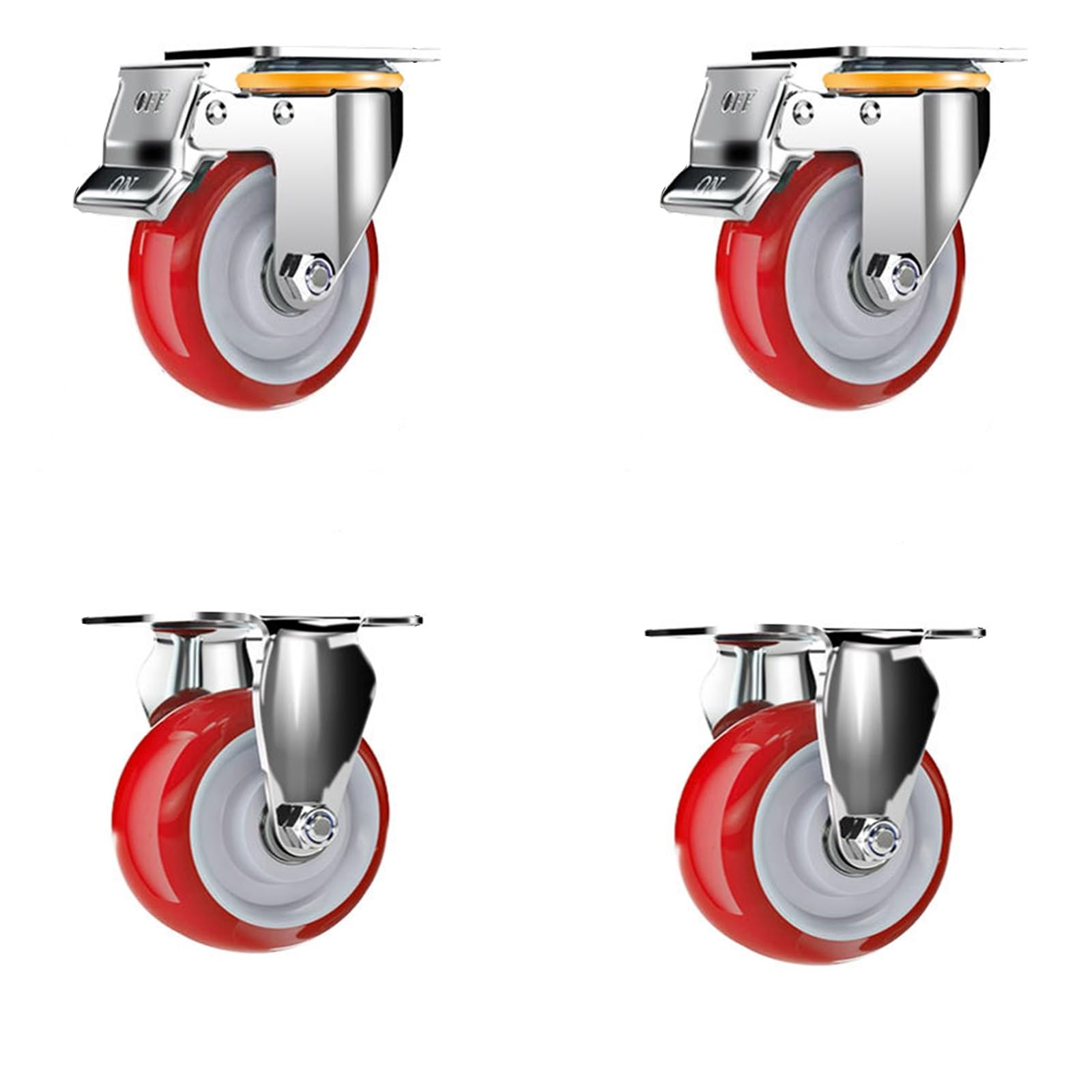 Rotelle Girevoli Set di 4 Ruote per Mobili Ruota in Poliuretano Silenziosa da 3 Pollici Rotella Industriale for Impieghi Gravosi Rotella Resistente all'Usura(Brake+Directional,3in)