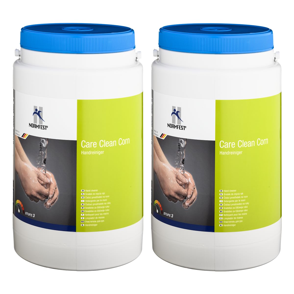 Normfest Handreiniger Care Clean Corn – Kraftvolle, hautschonende Handreinigung mit natürlichem Maismehl-Reibemittel – Seifenfrei, lösemittelfrei, dermatologisch getestet – 2x 3000 ml