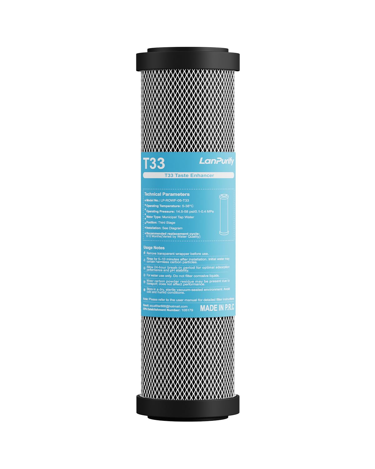 T33 Post-Filter Cartridge Replacement for LP-ROWF Series, 6-12 Month Taste &amp; Odor Enhancement, Coconut Shell Carbon