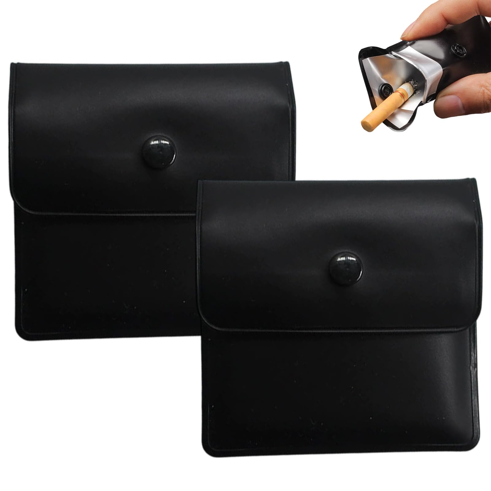 2 Pcs Portable Pocket Ashtrays, Portable Cigarette Ash Pouch, Compact and Fireproof Pocket Ashtrays, Compact, Fireproof, Plastic, Cigarette Butt Box, Black