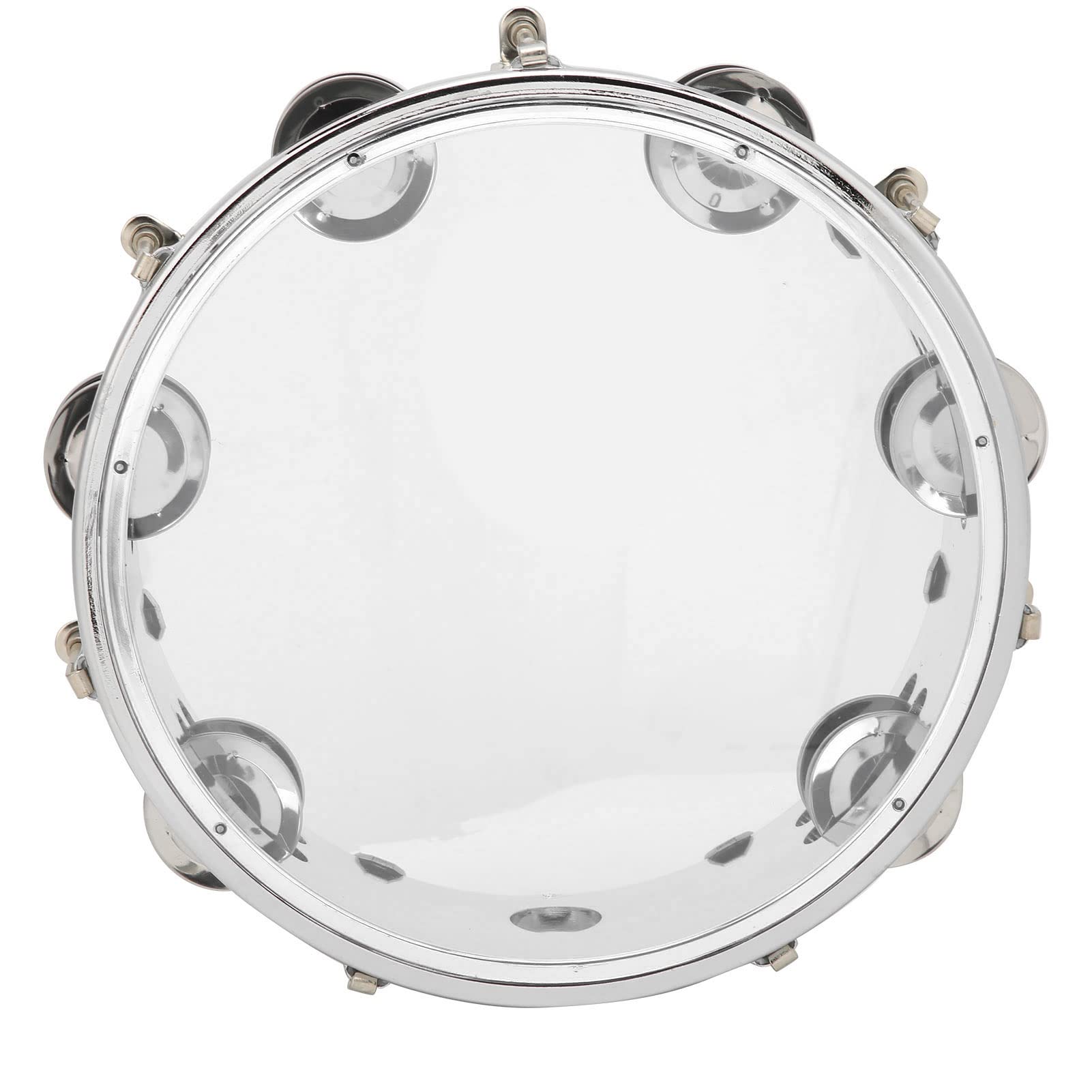 Pandereta de 20 cm de tono ajustable, percusión, instrumento musical educativo, campanas de platillo, campanas de doble fila con llave de tambor (transparente)