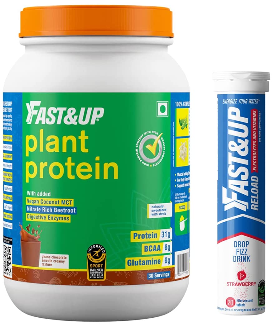 Fast&Up Vegan Plant Protein (1.41 kg, 3.10 Lbs - Chocolate Flavor). & Reload Electrolyte Energy And Hydration Drink - 20 Effervescent Tablets - Berry Flavour-image-15