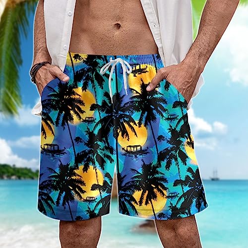 Tropical Mens Hawaiian Sport Shorts - Relaxing Hawaiian Shorts for Men - Casual Drawstring Beachwear Shorts Series 202