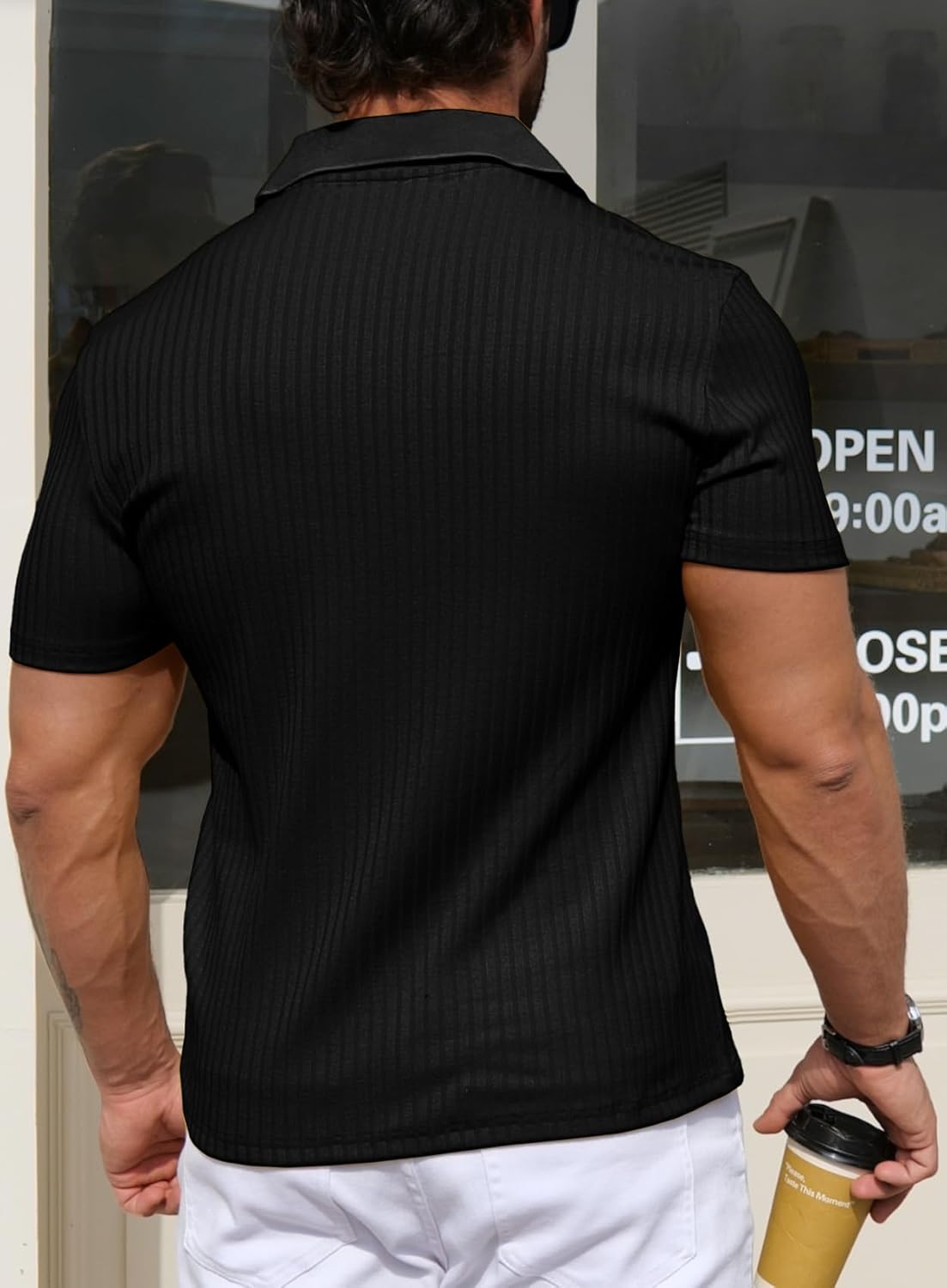 YTD Men's Muscle V Neck Polo Shirts Slim Fit Solid Short Sleeve Golf T-Shirts Ribbed Knit Soft Tees - Image 5