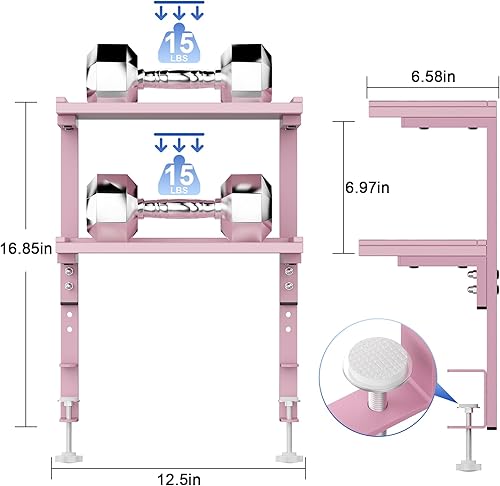 Miniatura 2 de Spacrea Estante de escritorio con abrazadera en el estante de escritorio, organizador de estantes de escritorio de oficina de 2 niveles, estante de