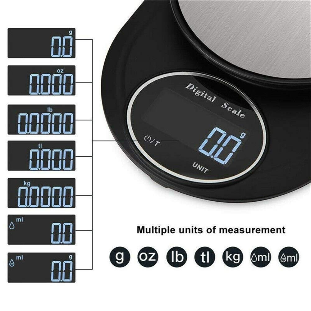 Elektronische Digitalwaage, LCD, 5 kg, für die Küche, schwarz, 0,1 g / 1 g, für den Heimgebrauch, präzise Messung.