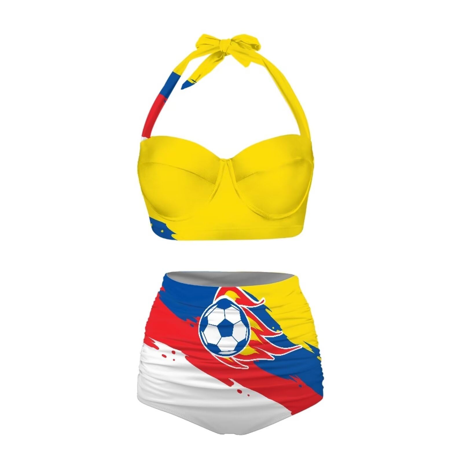 NRBEAWD Women's V Neck Bikini Set Fire Football Swimsuit Two Piece Swimsuit with Adjustable Straps Tummy Control Bathing Suit Swimwear