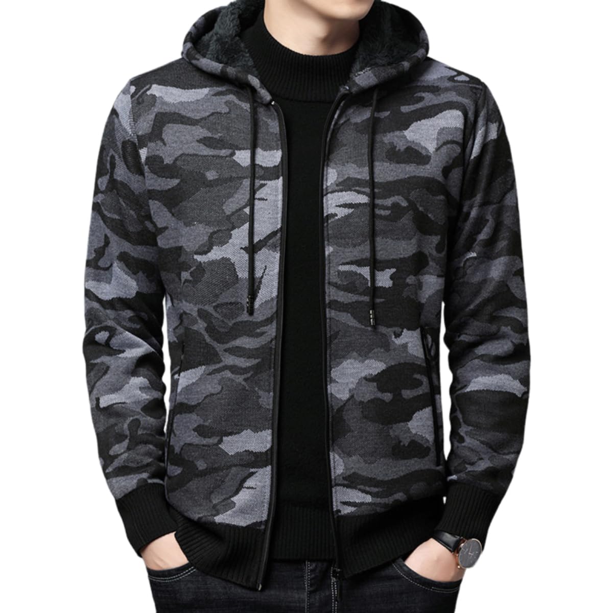 Sweats à-Capuche Pulls-Cardigans Homme - Tricoté Zippé Vetement Sport Blouson Automne Hiver Polaires Doublé Chaude Pull Hoodie Capuche Sweater Gilets Vêtement Chandail Jacket Homme
