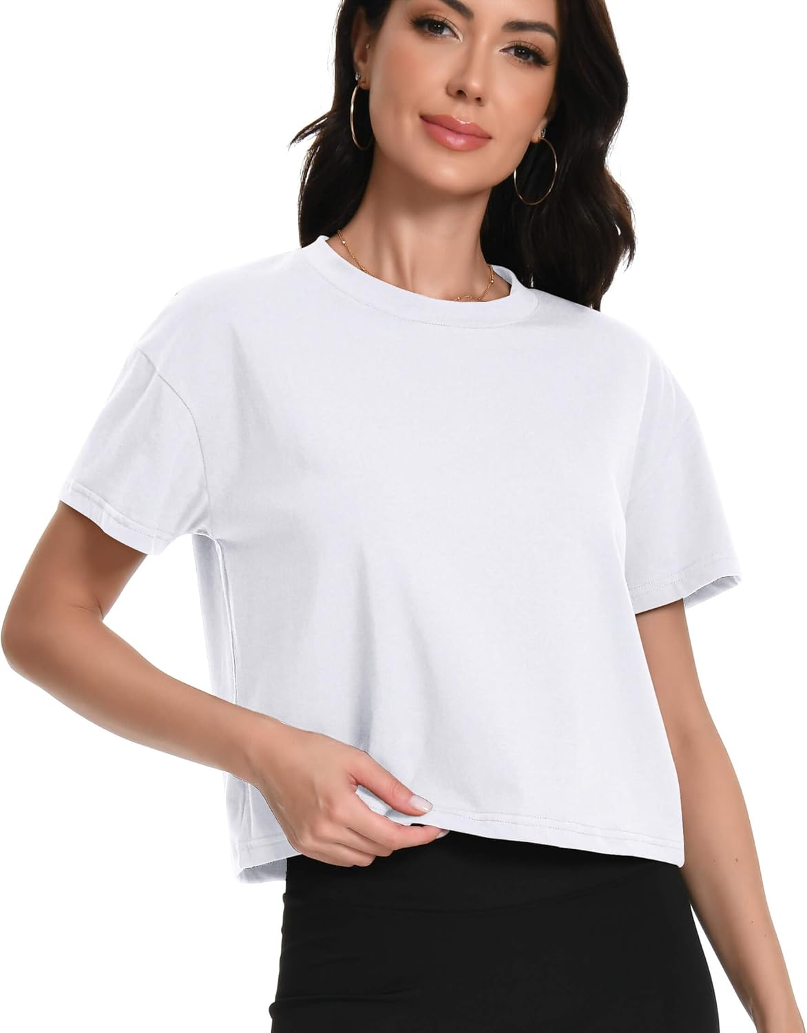 Womens Crew Neck Crop Top Casual Cotton Short Sleeve T-Shirts Summer Clothes Trendy Comfy Soft Tees