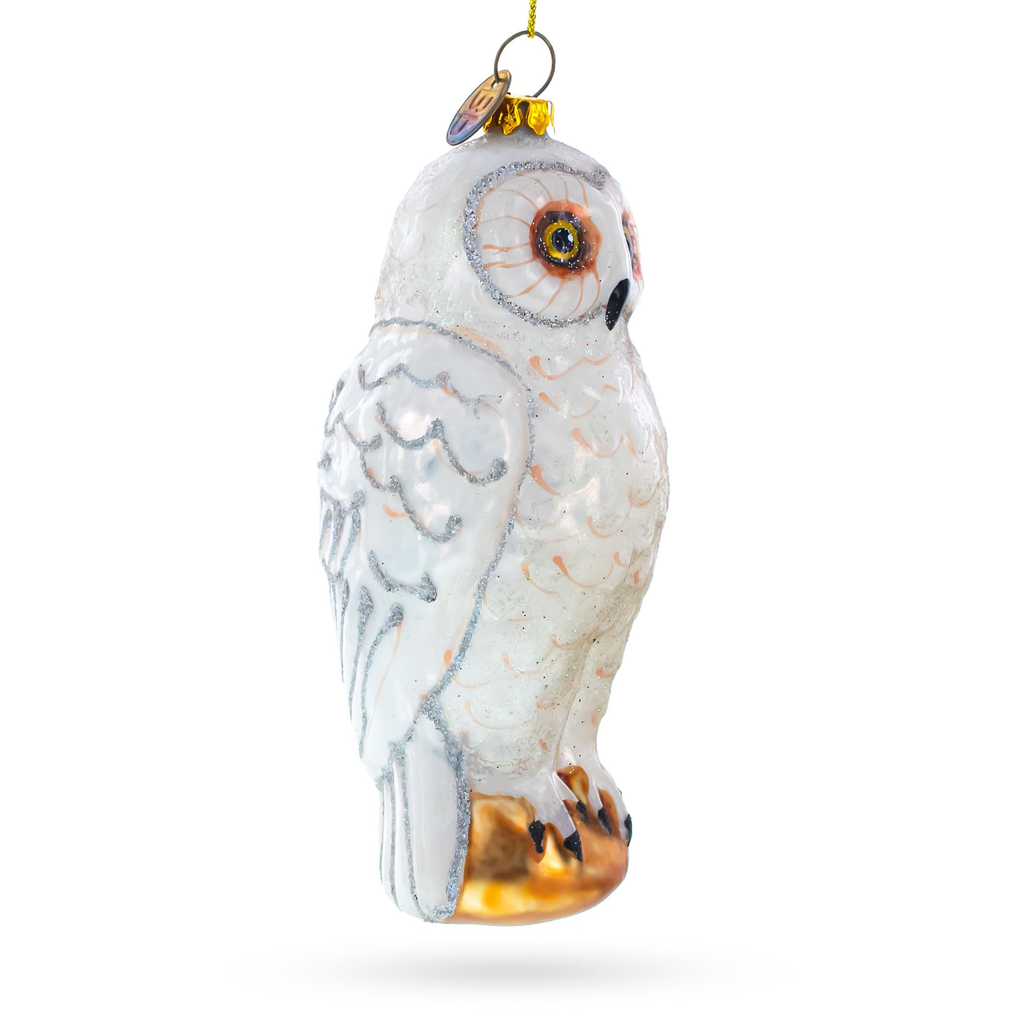 White Owl Glass Christmas Ornament