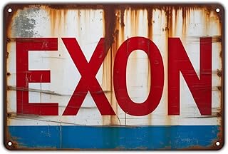 Vintage Exxon Metal Sign, Rustic Gas Station Wall Decor, 8 x 12 Inches