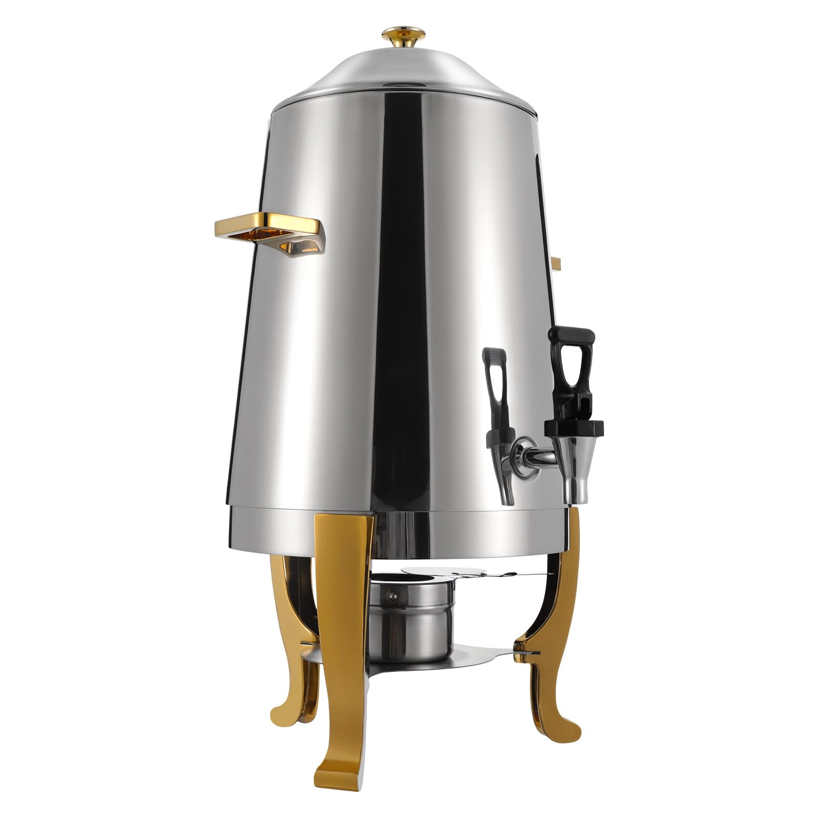 LyeXD 13L Hot Beverage Dispenser, Stainless Steel Coffee Chafer Urn Hot Drinks Dispenser with Spigot & Fuel Tray for Milk Coffee Water Juice, Coffee Chafer Urn for Parties, Alcohol Heating (Gold)