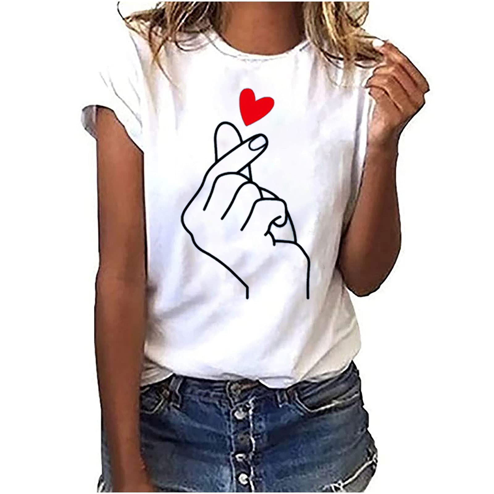 NUSGEAR 2024 Camiseta de Manga Corta Mujer Moda impresión Amor Estampado Camisa Verano Suelto Cuello Redondo Tumblr Casual Tops Fiesta T-Shirt Original Basic tee Camisetas Blusa