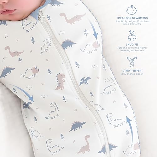 Miniatura 5 de SANDJEST Manta para bebé de 0 a 2 meses, saco de dormir de algodón con cremallera y brazos, mantas para bebés recién nacidos (dinosaurio, paquete de