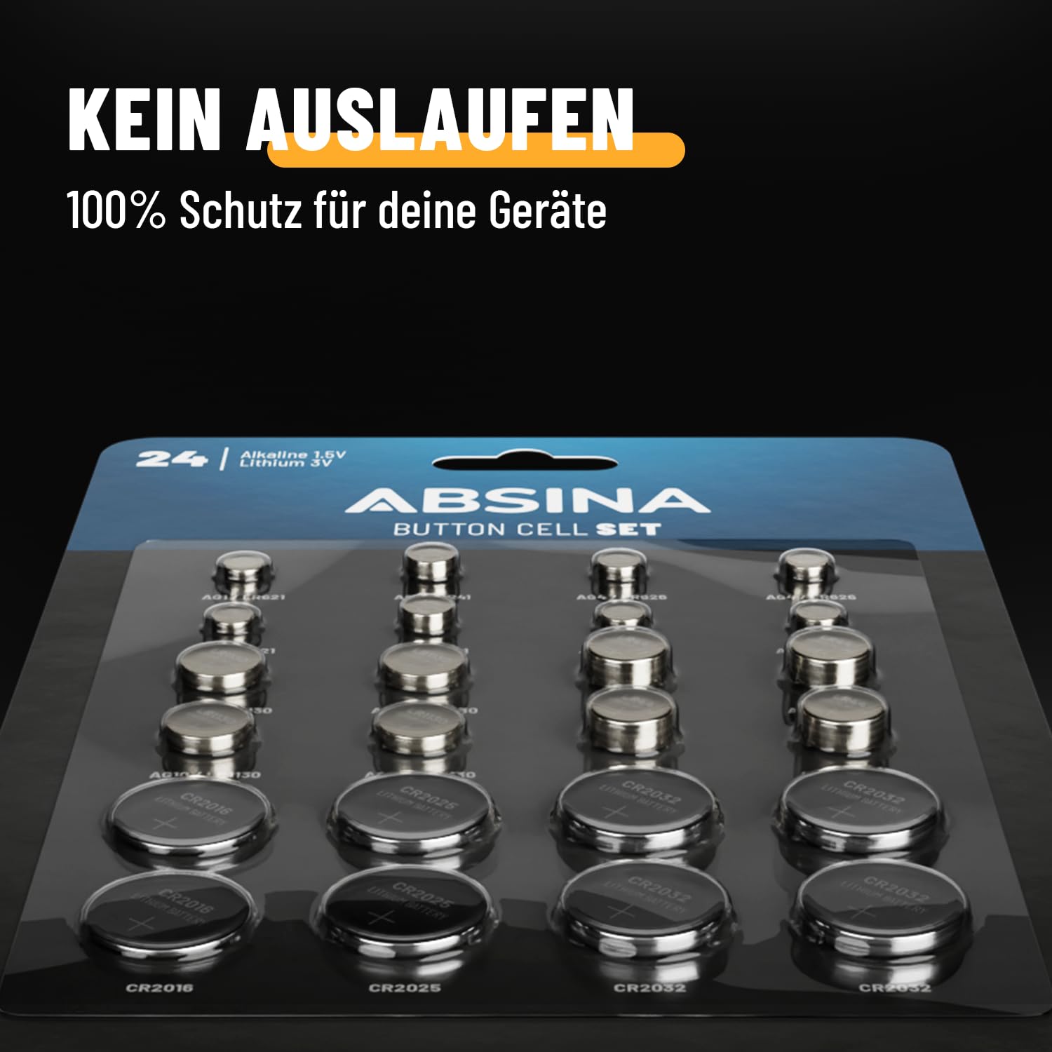 ABSINA Zestaw 240 baterii guzikowych alkalicznych i litowych - 20x AG1 LR621, AG3 LR41, CR2016, CR2025 / 40x AG4 LR66, AG10 LR1130, AG13 LR44, CR2032-1,5V i 3V baterie guzikowe zabezpieczone przed