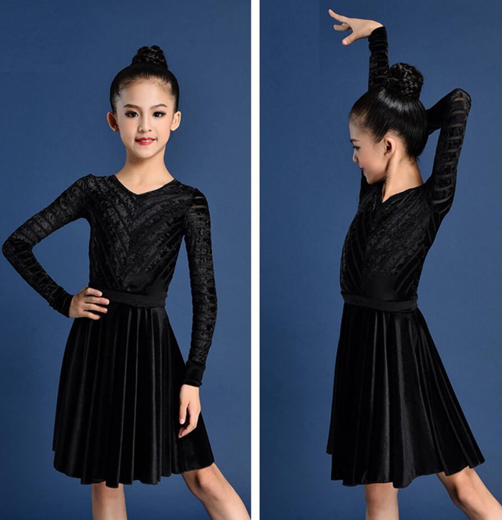Sukienka do tańca Velvet Latin Dress dla dziewczynek Stroje do tańca dla dziewczynek Ubrania do ćwiczeń tańca latynoskiego Kostium do występów na zawodach tańca latynoskiego