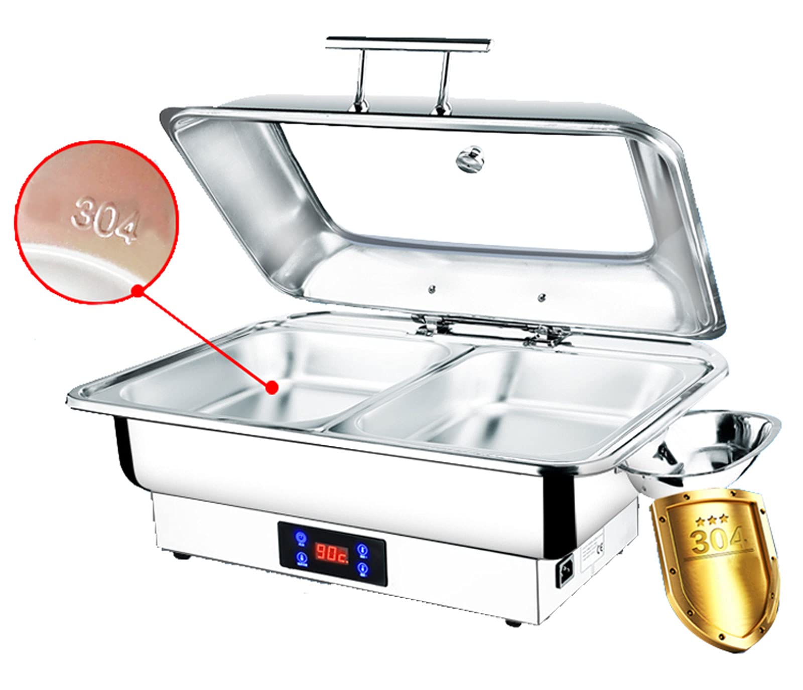 Calentador de Buffet, Calientaplatos Eléctrico para Buffet para Mantenga Comida Caliente, Calentadores de Comida y de Platos para Bufé con Pantalla Táctil, 9L 13L Servidor de Buffet Chafing Dish