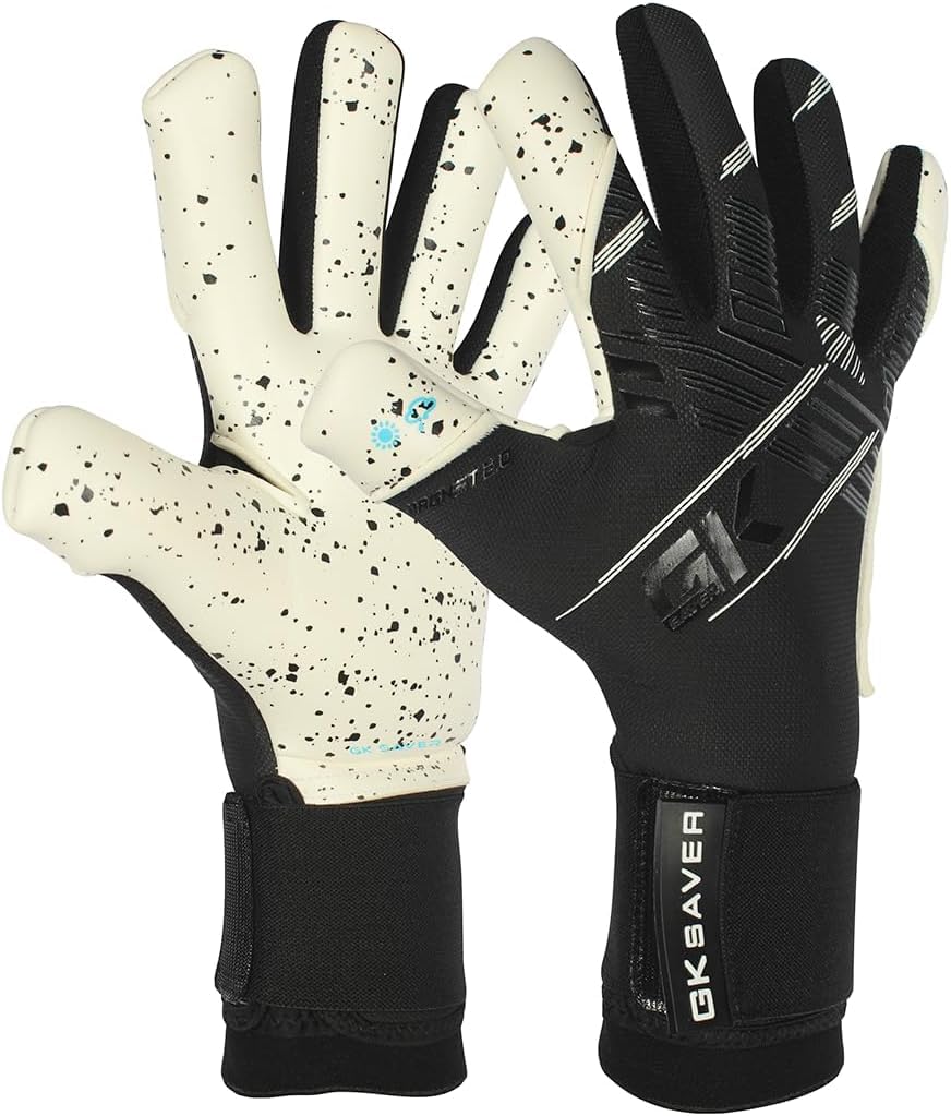 GK Saver Personalised Goalkeeper Gloves – Custom Name Print – Professional Grip Football Goalie Gloves – Fingersaver Gloves for Youth & Adult Sizes 4 to 11 (Magnet Black, 4)