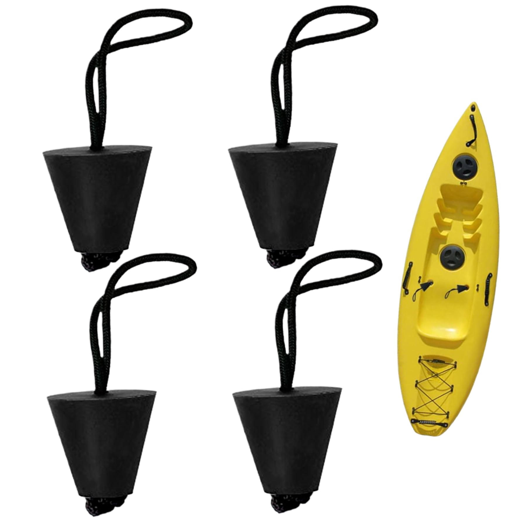 Plug Kayak 4pcs Tappo di svuotamento di Kayak universali Tappi di scupper Silicone con scupper di Sostituzione della Corda a Traino per Canoa gommone Nero