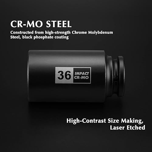 Miniatura 21 de EMENTOL Juego de llaves de impacto profundo de 4 piezas, 1/2 pulgada, CR-MO, 12 puntos, métrico, eje profundo eje juego de llaves de impacto - 1.181