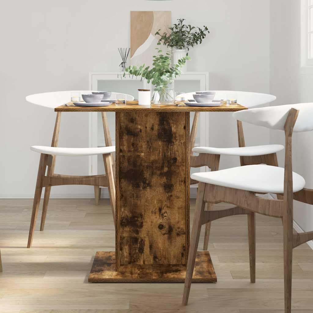 Tavolo da pranzo quadrato in rovere affumicato, 80 x 80 x 75 cm | Tavolo a colonna compatto per cucina e sala da pranzo con robusto piano del tavolo e ampia base in elegante effetto rovere
