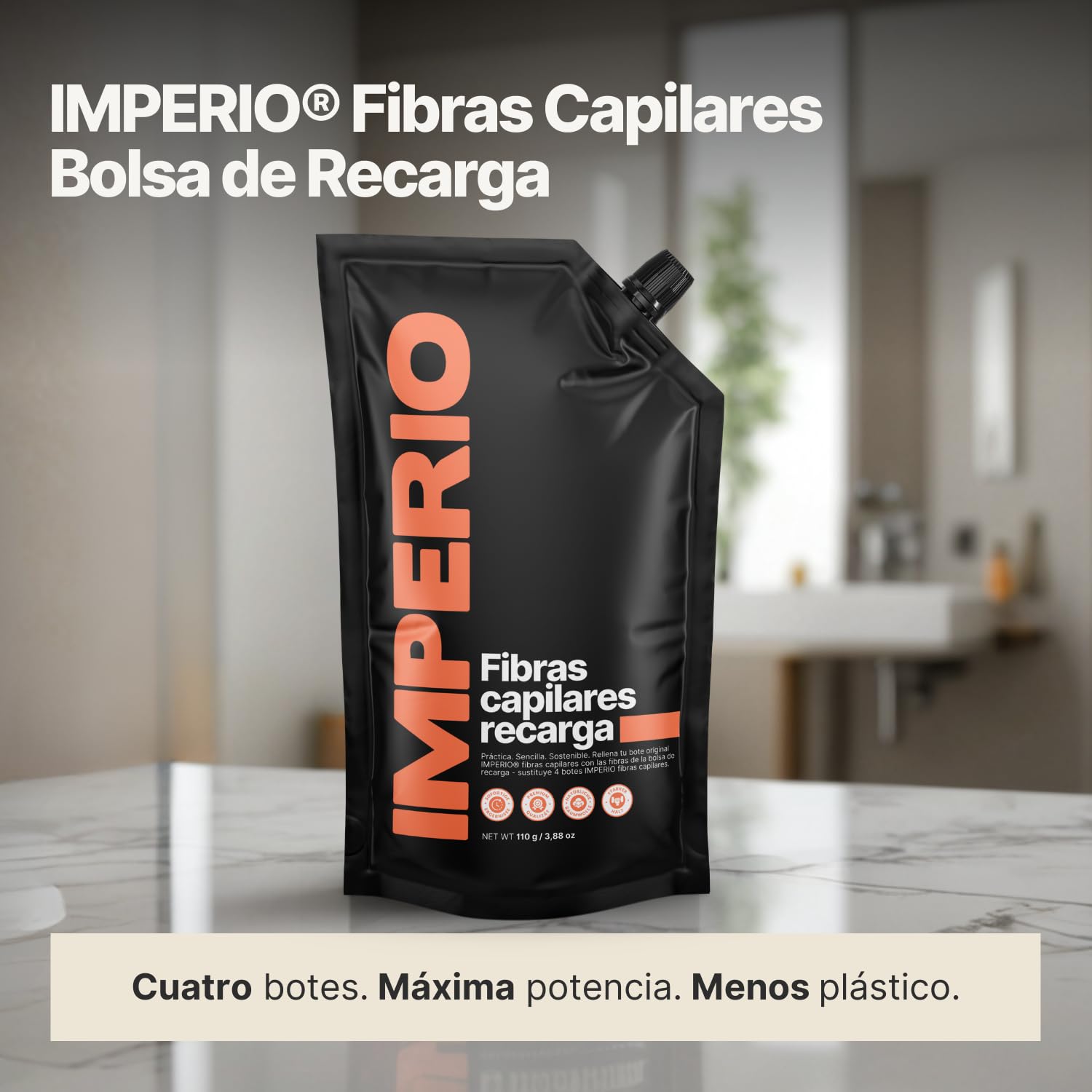 IMPERIO Paquete de recarga de pelo disperso, 110 g, con pelo a granel premium, paquete de recarga sostenible con práctico cierre, fácil llenado de la lata de fibras de pelo (marrón oscuro, 110 g)