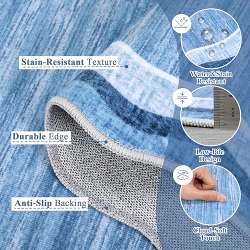 GarveeHome Washable Runner Rug 2x6 Kitchen Hallway Scalloped Rugs Non Skid Stain-Resistant Washable Modern Solid Soft Scalloped Entryway Carpet Runner for Bathroom Laundry Room Bedside(Blue,2x6)