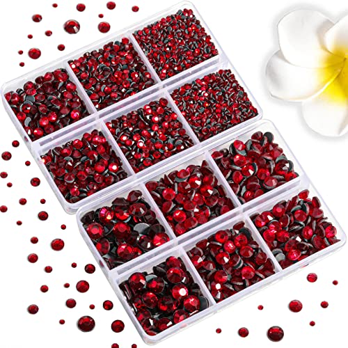 Image of 6736pcs Hotfix Rhinestones Flatback,Red Rhinestones for Crafts Clothes Mixed 5 Sizes, Hotfix Crystals with Tweezers and Wax Pencil Kit, SS6-SS30,Siam