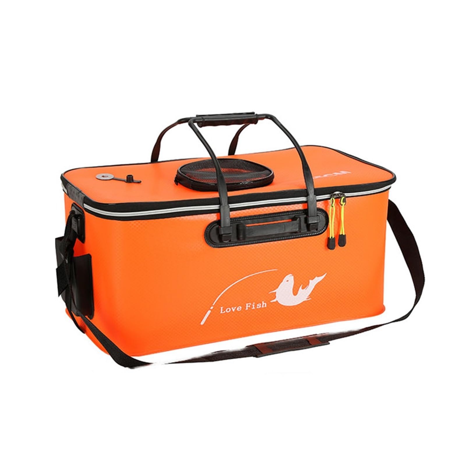 Secchio pieghevole EVA vasca pesci vivi contenitore pesca portatile | Vasca TPE impermeabile, coperchio rete, foro pompa ossigeno, doppio trasporto,fluviale e marina(Arancia,65cm)