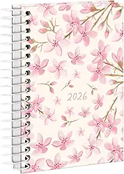 Agenda Mini 2026 Capa Dura Floral Sakura Rosa Claro
