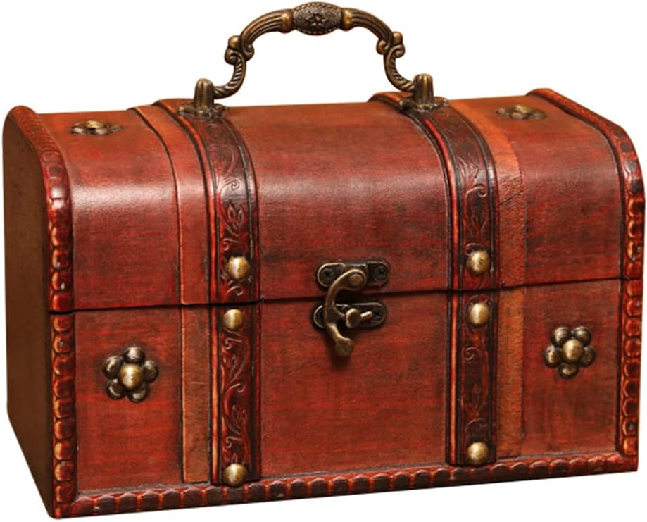 iplusmile Wooden Storage Box Rustic Vintage Organizer for Small Items and Desk Accessories Compact Decorative Chest for Home and Office