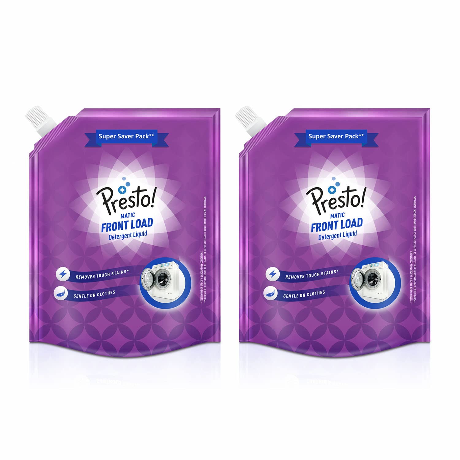 Amazon Brand - Presto! Matic Front Load Liquid Detergent, Refill Pack | 4 Litre | 2 L X 2 | Removes Tough Stains | Gentle On Clothes | Protects Fabric Color | Refreshing Fragrance | Bleach-Free