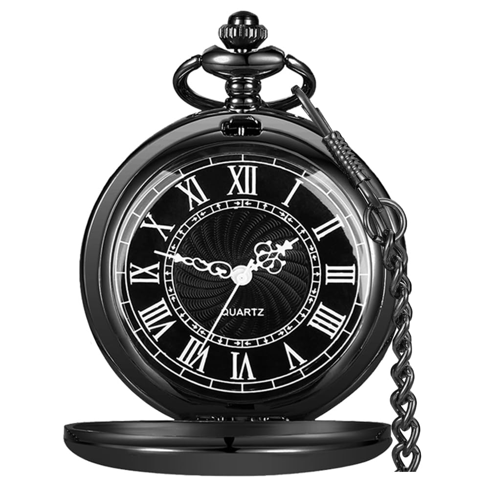Smooth Pocket Watch Alloy Steel Quartz Roman/Arabic Numerals with 37cm Chain for Father's Day Xmas Best Gifts