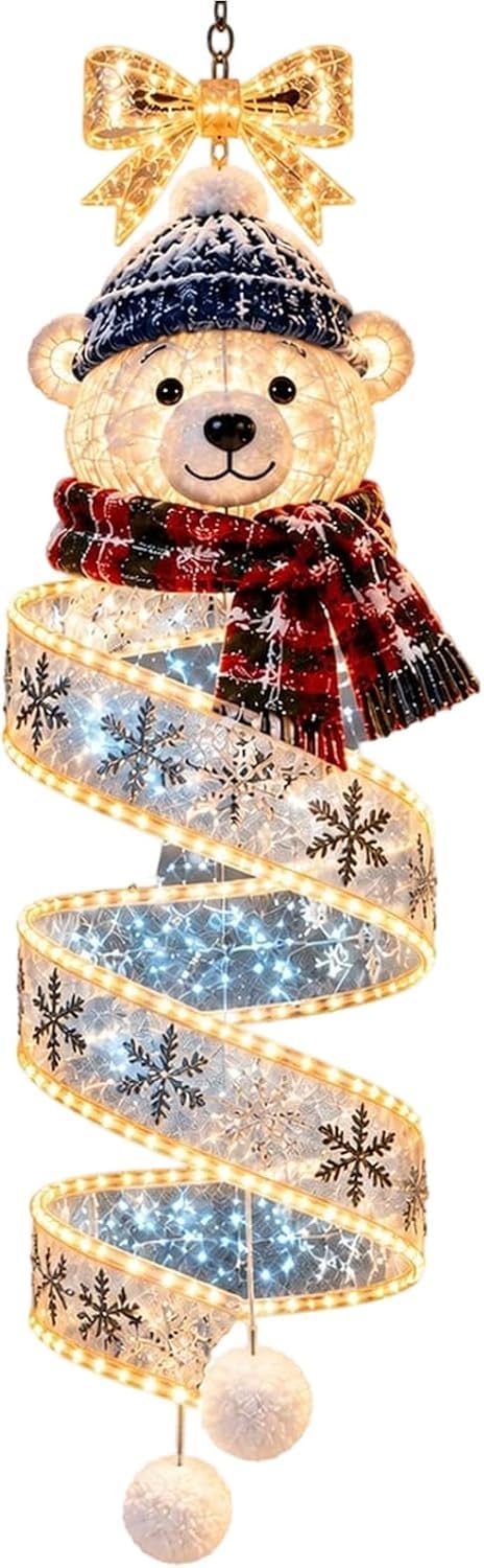 Endyniner Christmas Magic Spiral Hanging LED Light Collection, Hanging Christmas Decoration with Spiral Lights for Christmas Porch Entryway Doorway & Outdoor Holiday Decor (A)