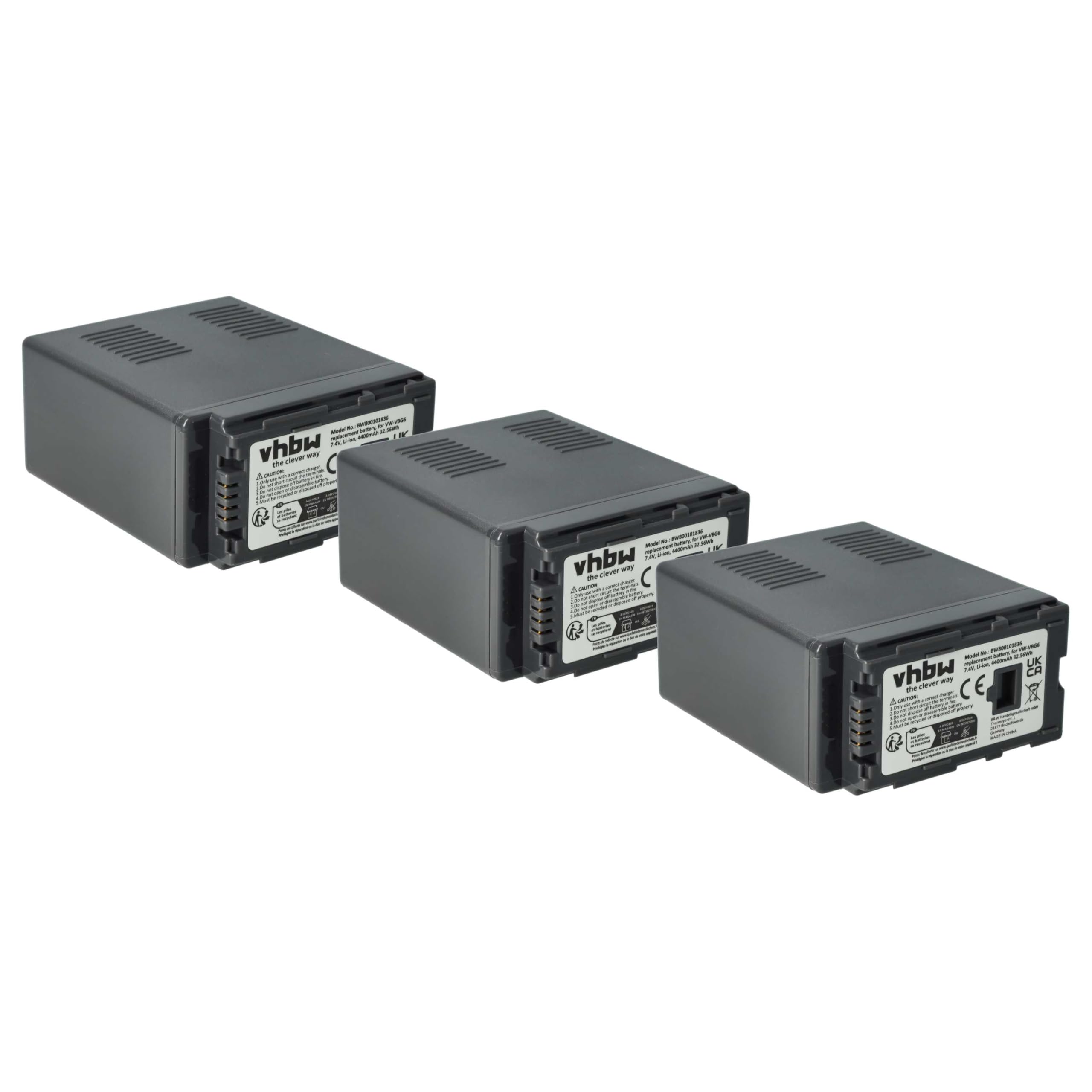 vhbw 3X batería Compatible con Panasonic AG-HMC151, AG-HMC151EU, AG-HMC70 cámara de vídeo (4400 mAh, 7,4 V, Li-Ion) con Chip