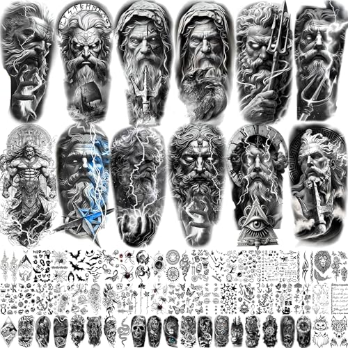74 Blatt Schwarz Gott Zeus Temporäre Tattoos...