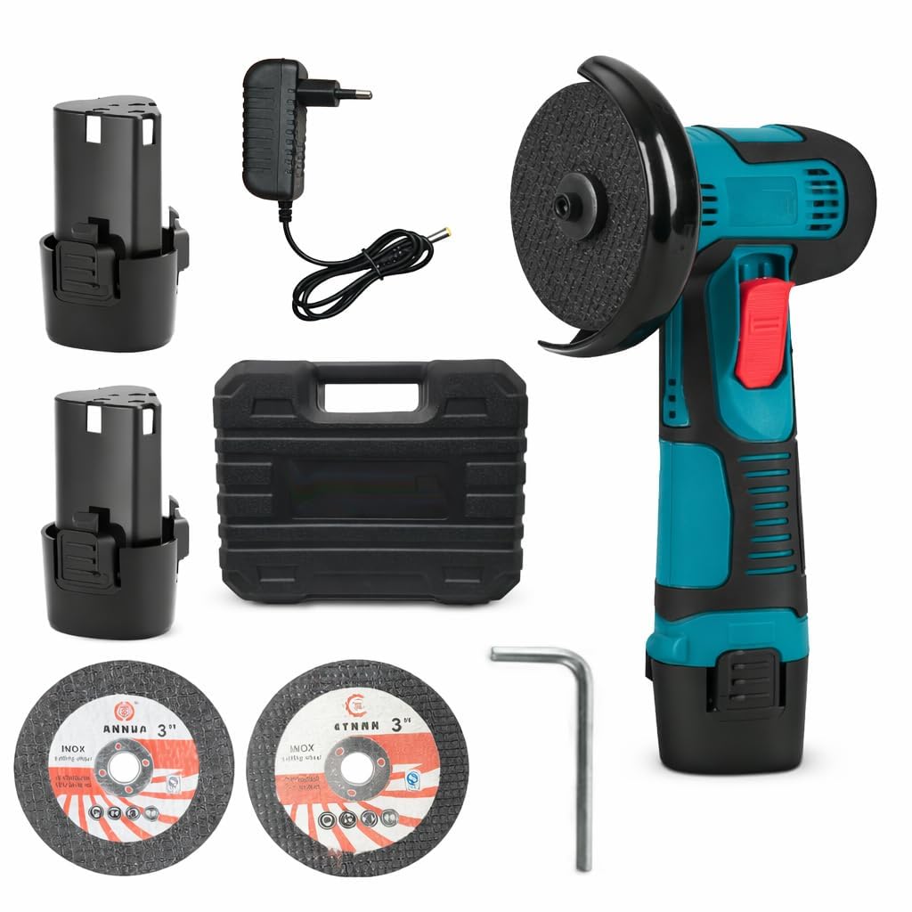 Cordless Brushless Mini Angle Grinder Machine with 48V with 2×2.0Ah Rechargeable Battery | 19,500 RPM High-Speed Cordless Grinder, 3-Inch Disc, Compact Cutting & Grinding Power Tool
